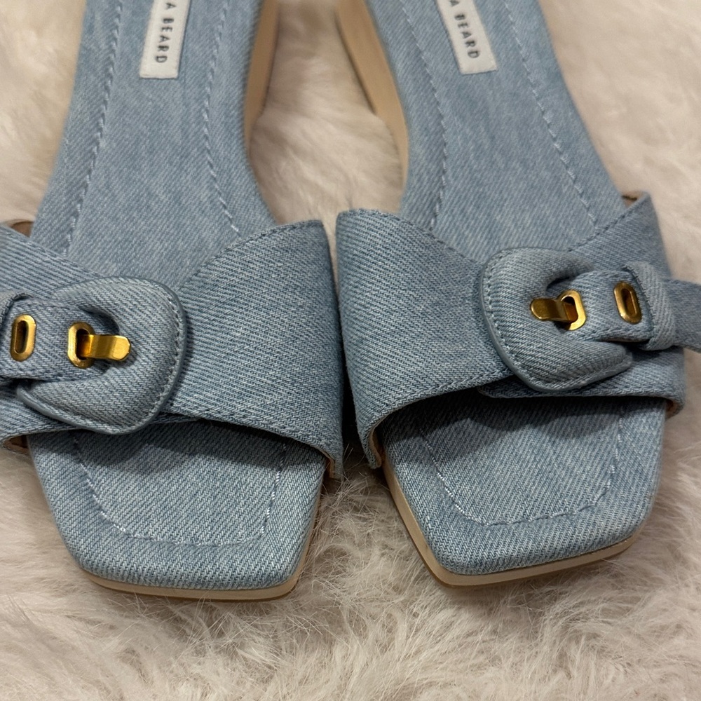 Veronica Beard Denim Mules with Wooden Heel Clog Slide Sandals Size 7 NWOT. - Picture 4 of 10